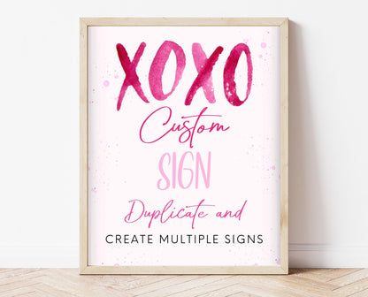 Editable Valentine Bridal Shower Custom Sign, Showered With Love Bridal Wedding Shower Custom Sign, Hearts Pink Red, Instant Download, VDC06