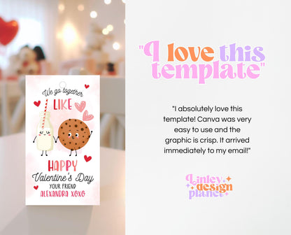 Editable Cookie Valentine Gift Tag, Cookie Valentine Gift Tags, School Valentine Cards, Printable, Milk and Cookies Tag, Instant Download