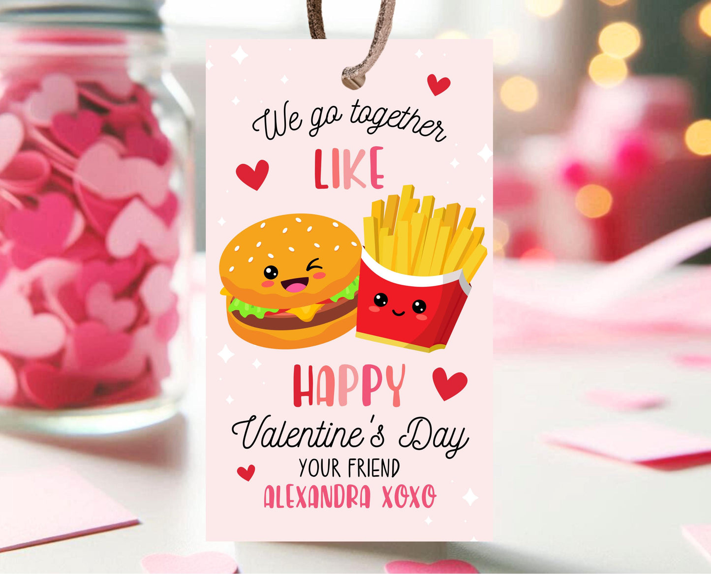 Editable Valentine Gift Tag, Burger And Fries Valentine Gift Tags, School Valentine Cards, Printable, Burger And Fries Tag, Instant Download