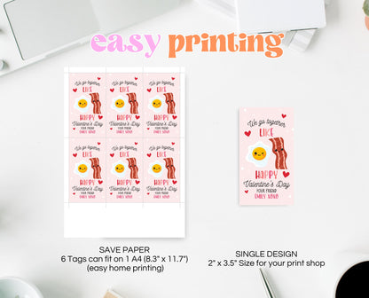 Editable Valentine Gift Tag, Bacon And Eggs Valentine Gift Tags, School Valentine Cards, Printable, Bacon And Eggs Tag, Instant Download