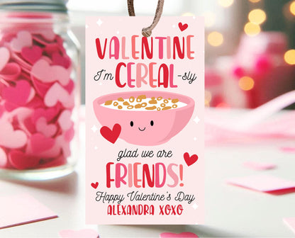Editable Valentine Cereal Gift Tag, Cereal-Sly Glad We Are Friends Tag, School Valentine Cards, MILK Cereal Tag, Printable, Instant Download