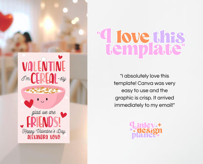 Editable Valentine Cereal Gift Tag, Cereal-Sly Glad We Are Friends Tag, School Valentine Cards, MILK Cereal Tag, Printable, Instant Download