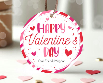 Editable Happy Valentine's Day Gift Tag, Pink Red Hearts Tag, Classroom Gift Valentine Tag, Pink School Valentine Gift Tag, Instant Download