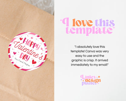 Editable Happy Valentine's Day Gift Tag, Pink Red Hearts Tag, Classroom Gift Valentine Tag, Pink School Valentine Gift Tag, Instant Download
