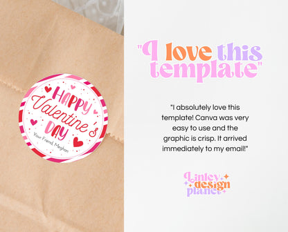 Editable Happy Valentine's Day Gift Tag, Pink Red Hearts Tag, Classroom Gift Valentine Tag, Pink School Valentine Gift Tag, Instant Download