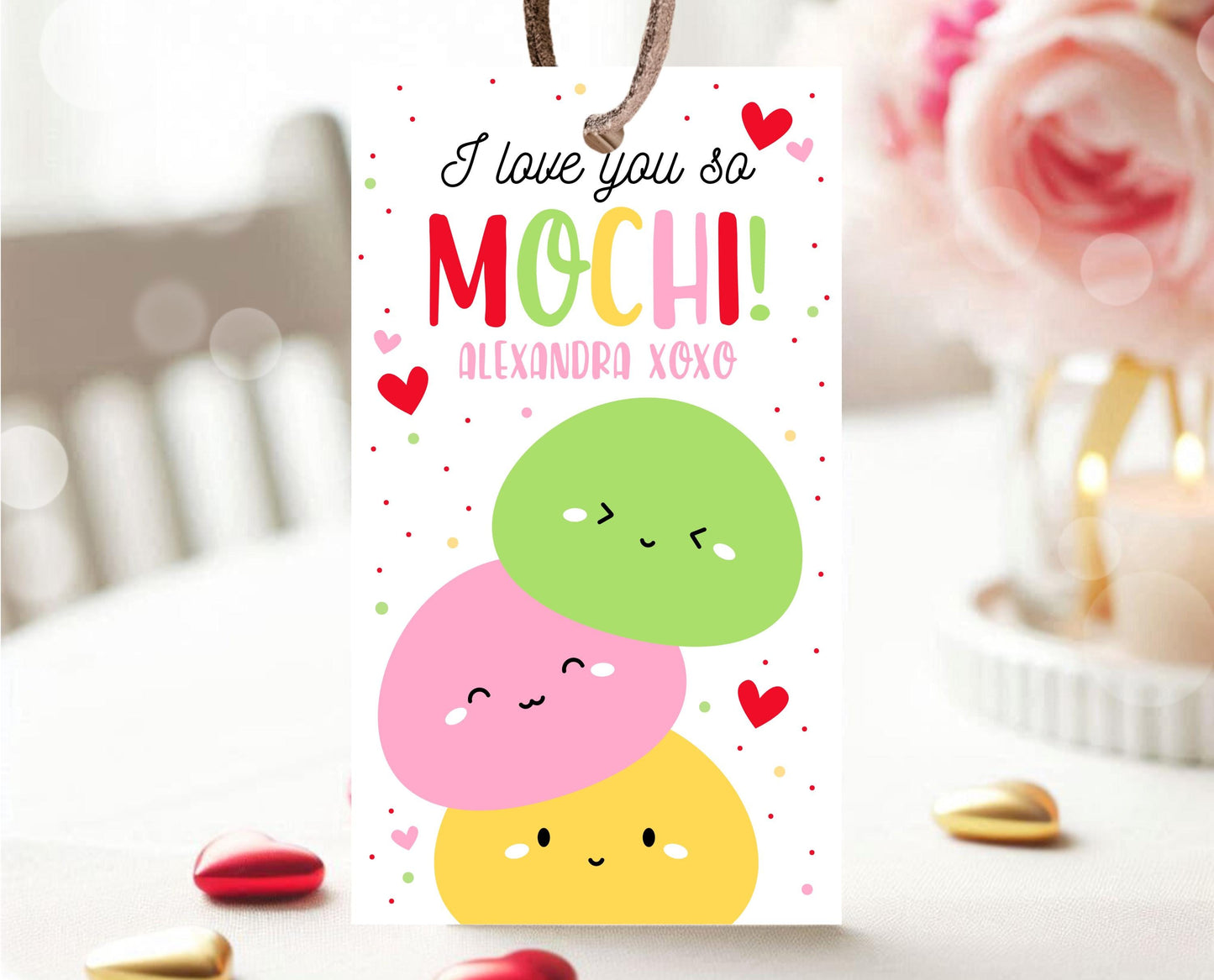 Editable Happy Valentine's Day Gift Tag, Pink Red Heart Mochi Tag, I Love You So Mochi Valentine Tag, School Valentine Tag, Instant Download