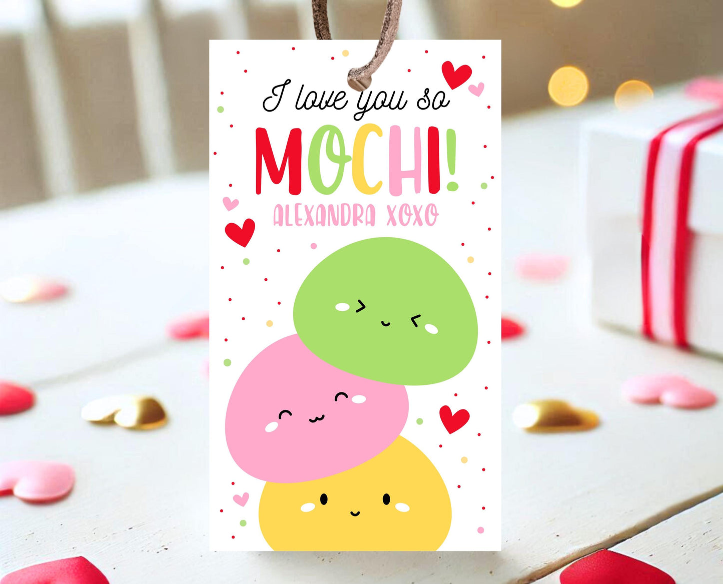 Editable Happy Valentine's Day Gift Tag, Pink Red Heart Mochi Tag, I Love You So Mochi Valentine Tag, School Valentine Tag, Instant Download