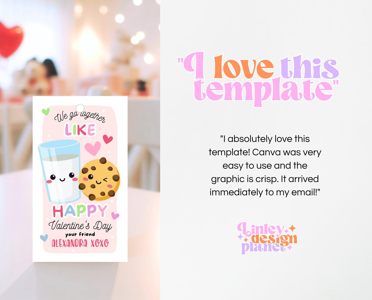 Editable Cookie Valentine Gift Tag, Cookie Valentine Gift Tags, School Valentine Cards, Printable, Milk and Cookies Tag, Instant Download