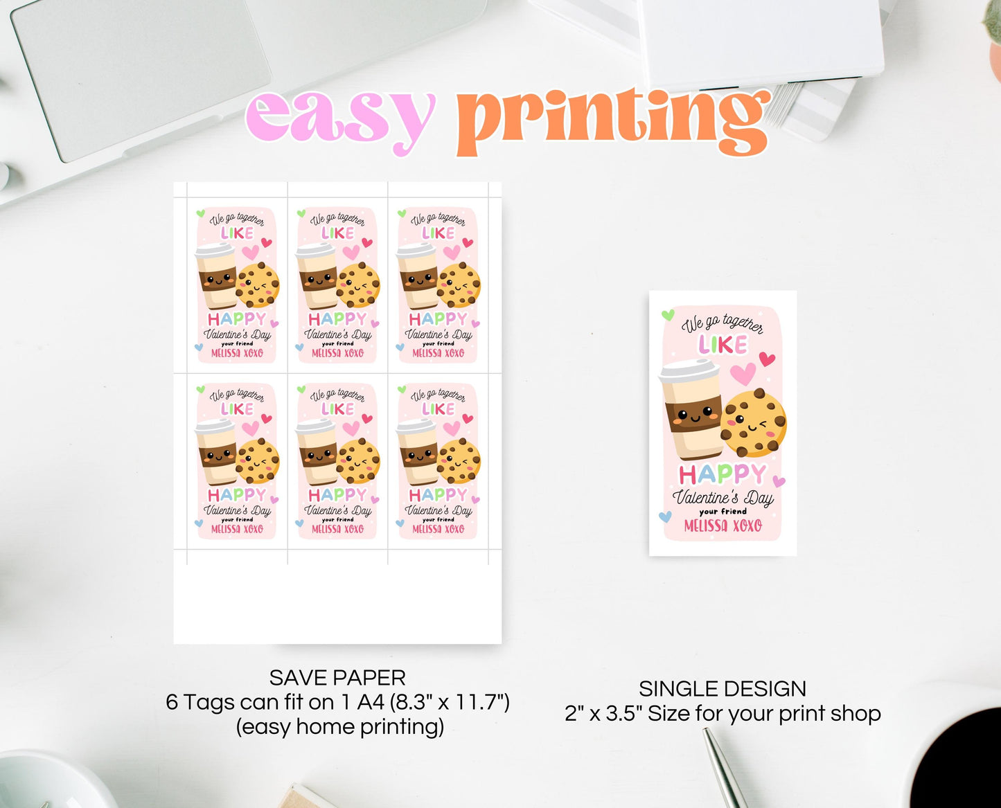 Editable Cookie Valentine Gift Tag, Cookie Valentine Gift Tags, School Valentine Cards, Printable, Coffee and Cookies Tag, Instant Download