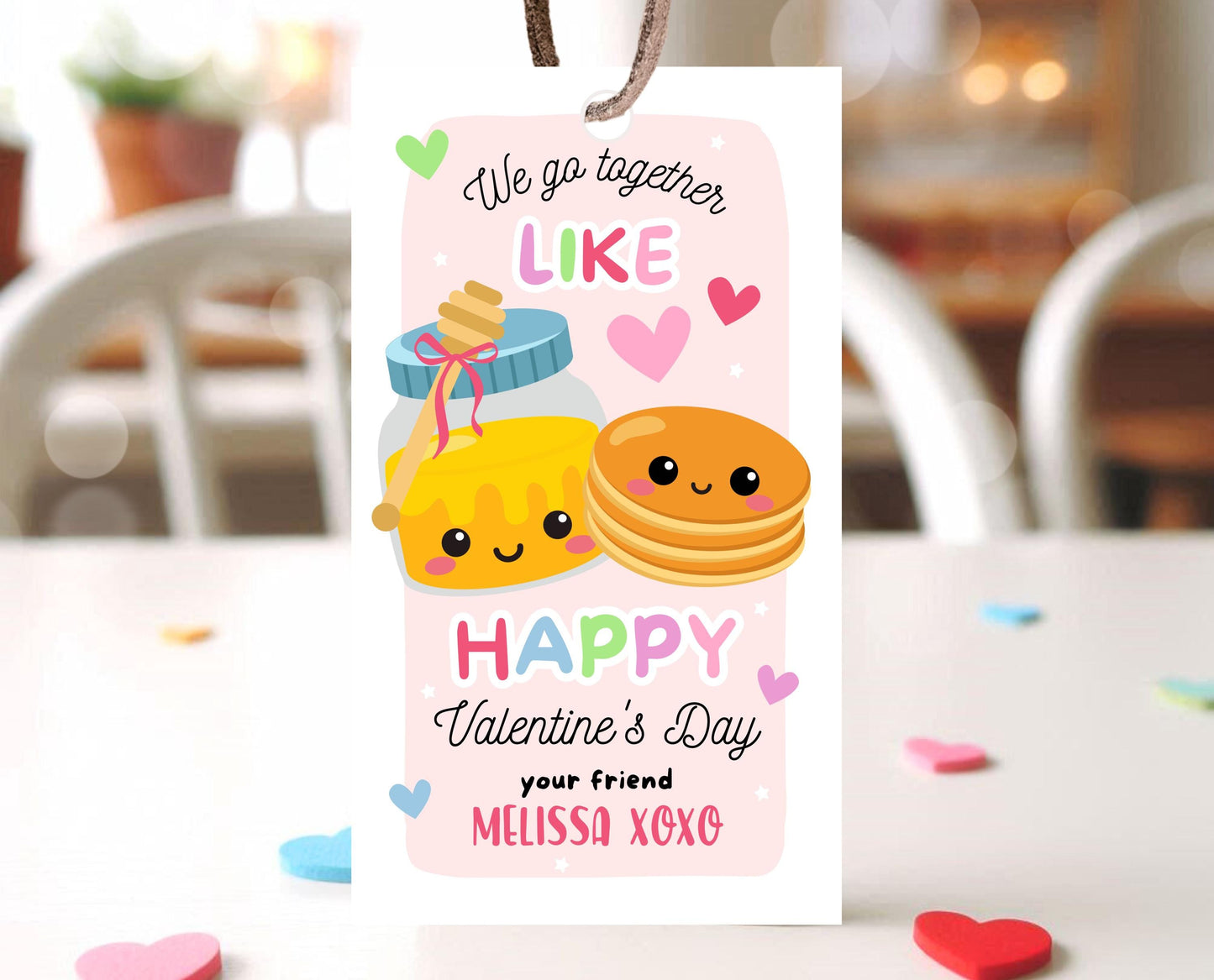 Editable Pancakes Valentine Gift Tag, Valentine Gift Tags, School Valentine Cards, Printable, Pancakes and Honey Gift Tag, Instant Download