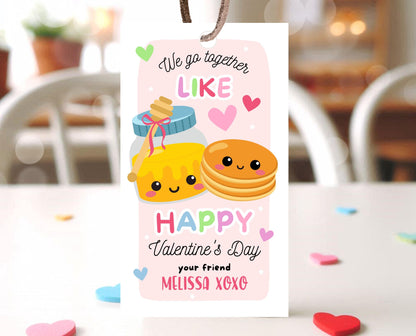 Editable Pancakes Valentine Gift Tag, Valentine Gift Tags, School Valentine Cards, Printable, Pancakes and Honey Gift Tag, Instant Download