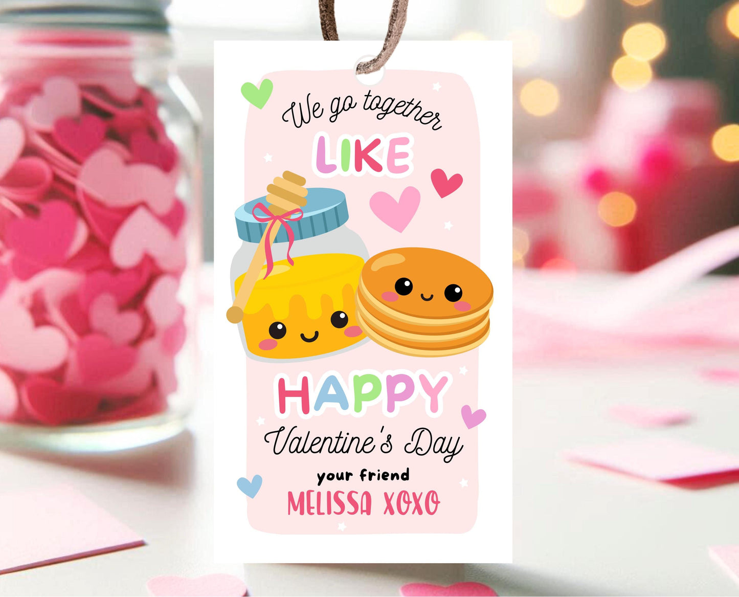Editable Pancakes Valentine Gift Tag, Valentine Gift Tags, School Valentine Cards, Printable, Pancakes and Honey Gift Tag, Instant Download