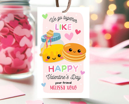 Editable Pancakes Valentine Gift Tag, Valentine Gift Tags, School Valentine Cards, Printable, Pancakes and Honey Gift Tag, Instant Download
