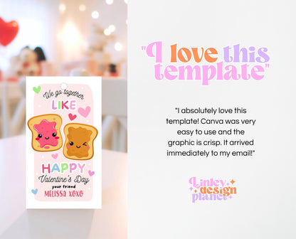 Editable Valentine Gift Tag, Valentine Peanut Butter Jelly Sandwich Gift Tags, School Valentine Cards, Printable Gift Tag, Instant Download