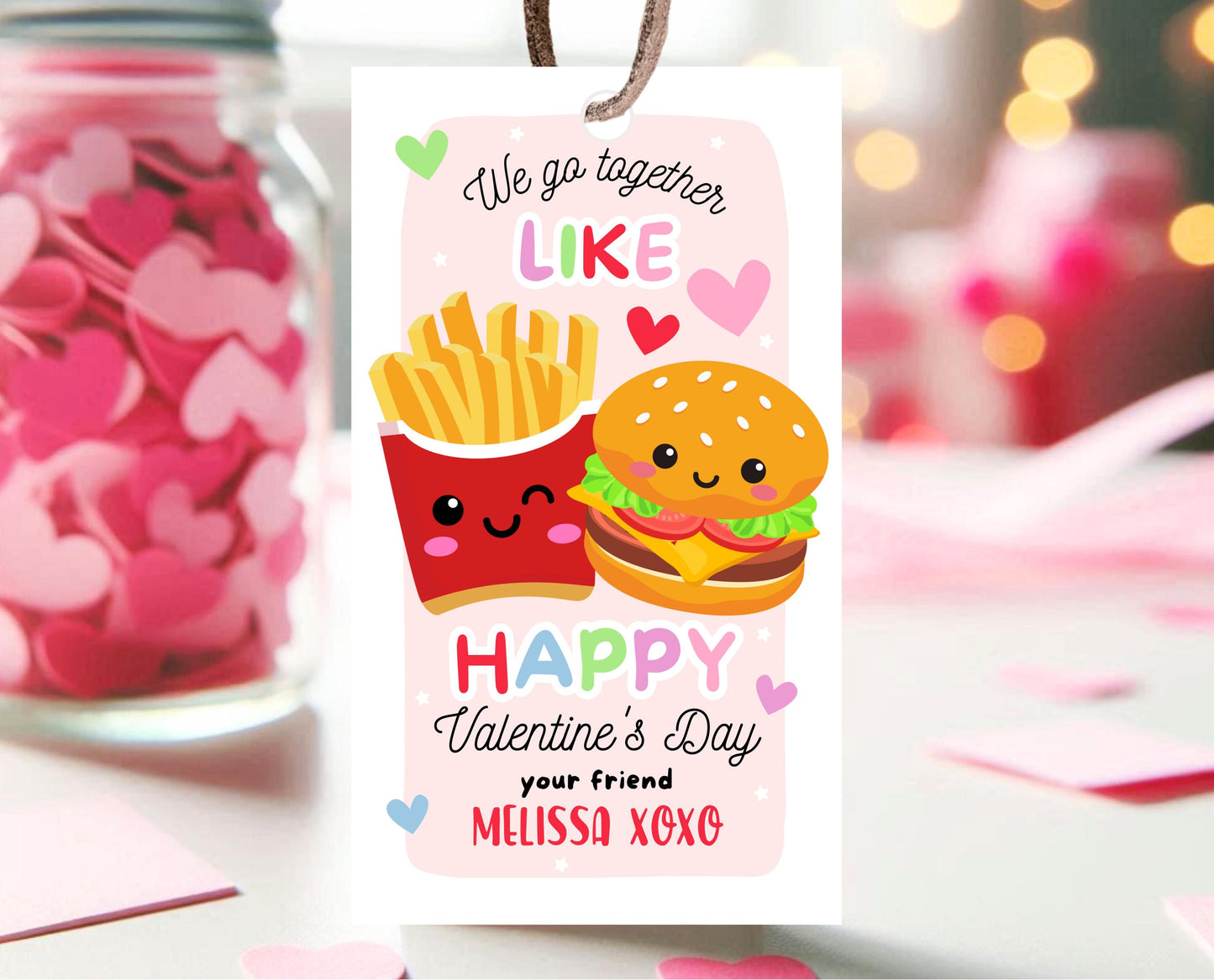 Editable Valentine Gift Tag, Burger And Fries Valentine Gift Tags, School Valentine Cards, Printable, Burger And Fries Tag, Instant Download