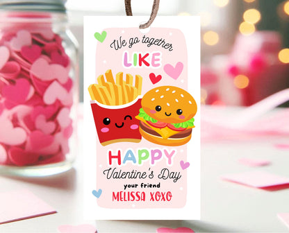Editable Valentine Gift Tag, Burger And Fries Valentine Gift Tags, School Valentine Cards, Printable, Burger And Fries Tag, Instant Download