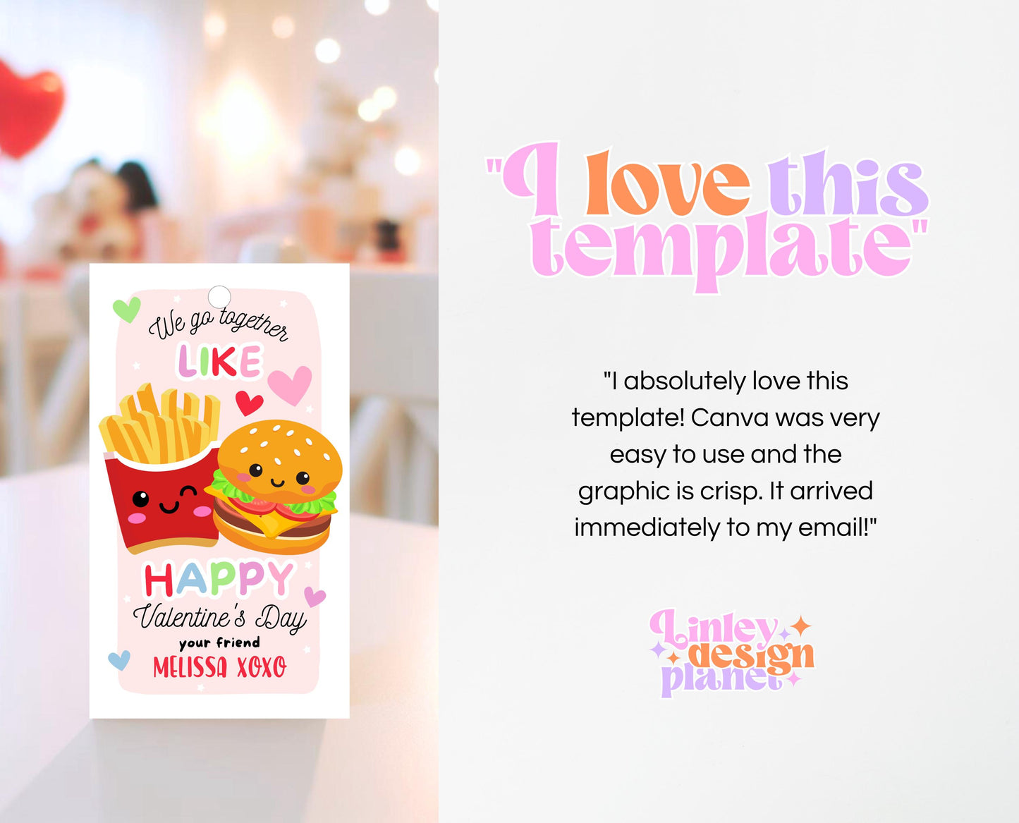 Editable Valentine Gift Tag, Burger And Fries Valentine Gift Tags, School Valentine Cards, Printable, Burger And Fries Tag, Instant Download