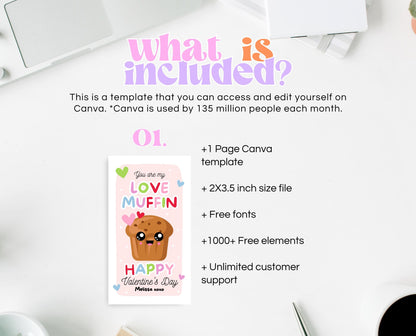 Editable Muffin Valentines Gift Tag, Valentine You Are My Love Muffin, Friend Tag Valentines, Muffin, Classroom Gift Tag, Instant Download