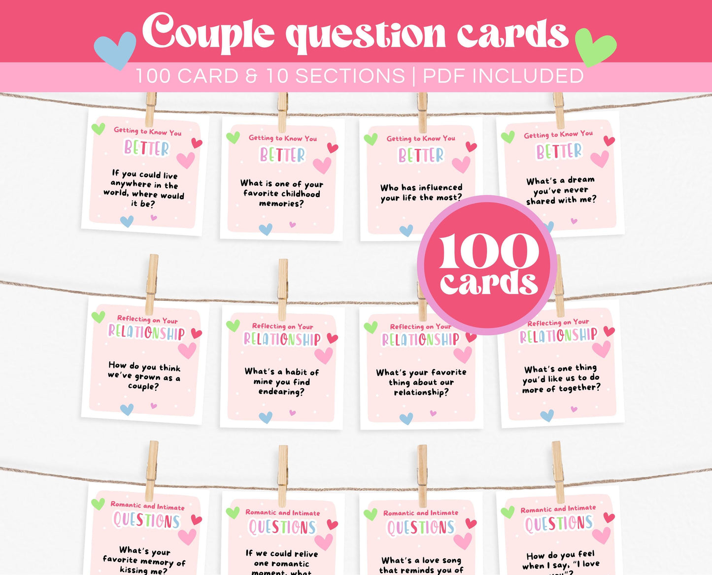 Couple Question Cards, Conversation Starters Cards, Date Night Cards, Romantic Anniversary Gift, Valentines Games, Relationship Cards Games