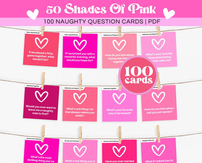 Couple Naughty Question Cards, Dirty Conversation Cards, Date Night Cards, Romantic Anniversary Gift, Valentines Games, 50 Shades Of Pink