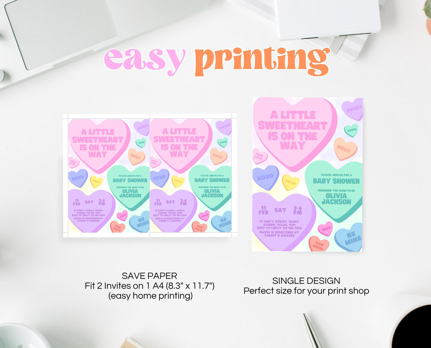 Editable Sweetheart Candy Baby Shower Invitation, Hearts Candy Theme Baby Shower, A Little Sweetheart Invite, Valentines Baby Shower, VDC01