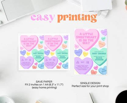 Editable Sweetheart Candy Baby Shower Invitation, Hearts Candy Theme Baby Shower, A Little Sweetheart Invite, Valentines Baby Shower, VDC01