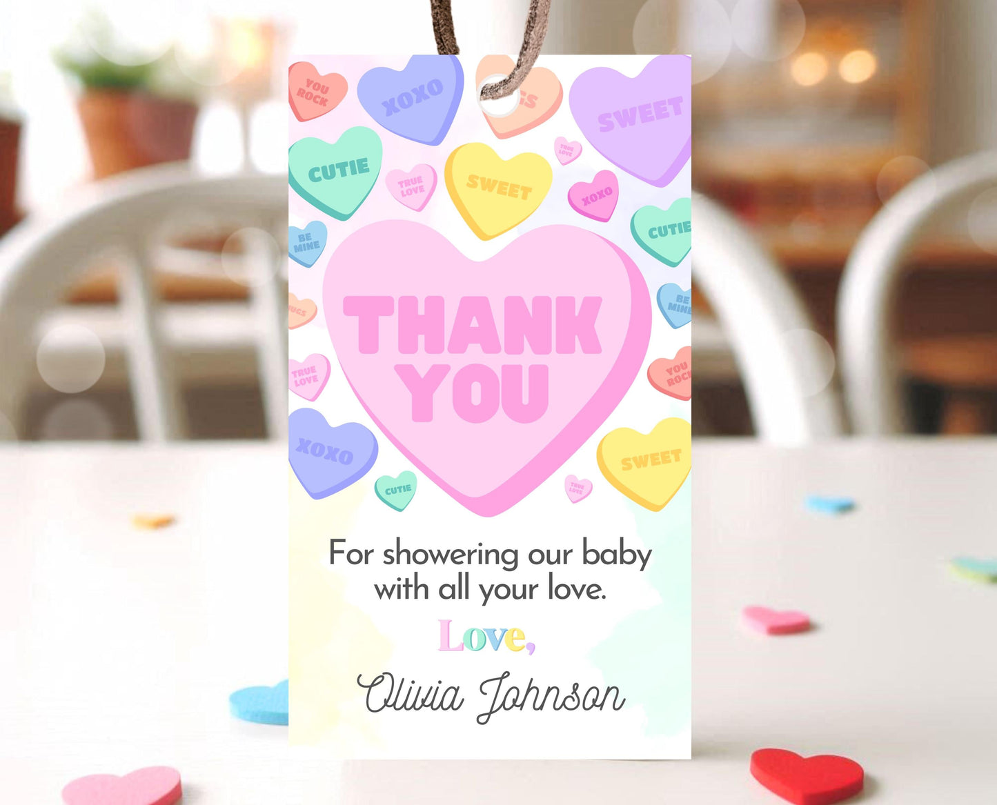 Editable Sweetheart Candy Favor Tag, Hearts Candy Theme Baby Shower, Little Sweetheart Thank You Tag, Valentines Baby Shower Gift Tag, VDC01