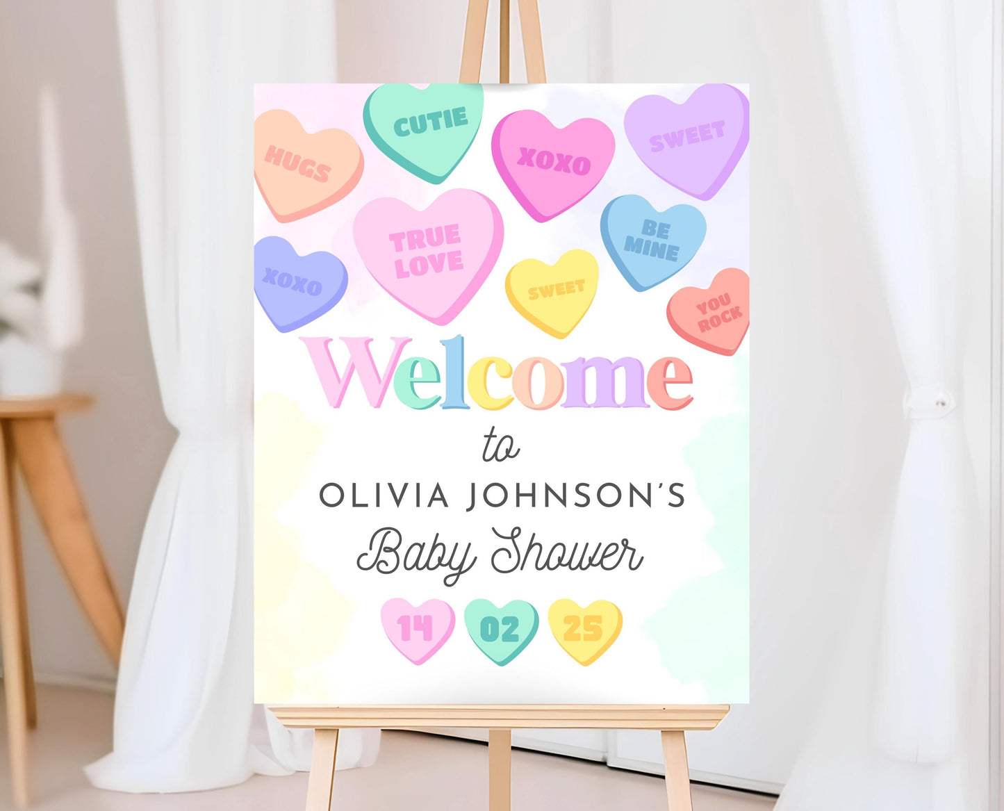 Editable Sweetheart Candy Baby Shower Welcome Sign, Hearts Candy Theme Baby Shower, Little Sweetheart, Valentines Baby Shower Sign, VDC01