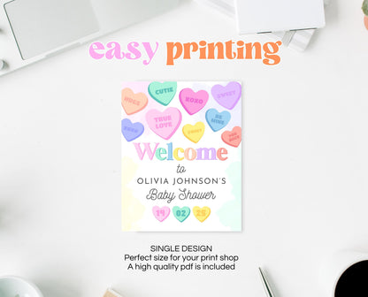 Editable Sweetheart Candy Baby Shower Welcome Sign, Hearts Candy Theme Baby Shower, Little Sweetheart, Valentines Baby Shower Sign, VDC01