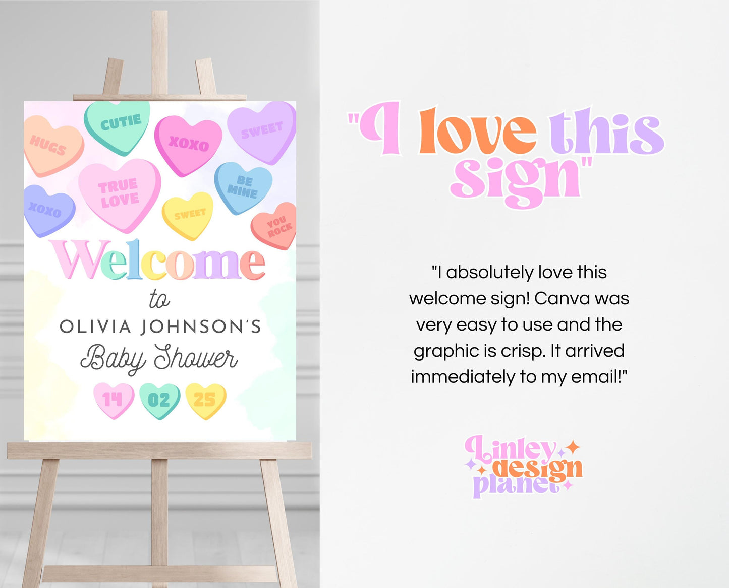 Editable Sweetheart Candy Baby Shower Welcome Sign, Hearts Candy Theme Baby Shower, Little Sweetheart, Valentines Baby Shower Sign, VDC01