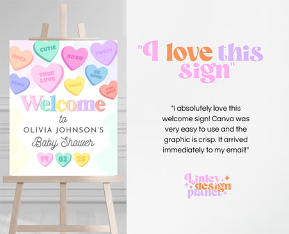 Editable Sweetheart Candy Baby Shower Welcome Sign, Hearts Candy Theme Baby Shower, Little Sweetheart, Valentines Baby Shower Sign, VDC01