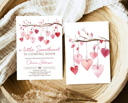 Editable Valentine Baby Shower Invitation, A Little Sweetheart Baby Shower Invite, Pink Red Hearts Baby Shower Invite, Download, VDC02