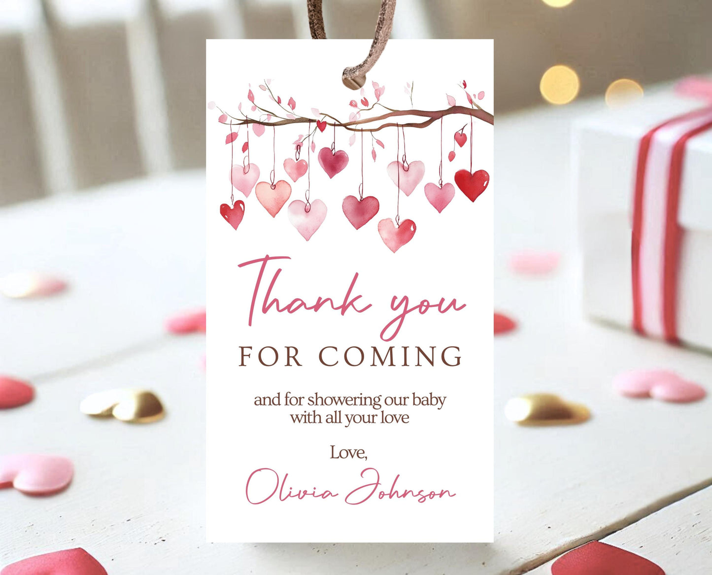 Editable Valentine Baby Shower Favor Tag, A Little Sweetheart Baby Shower Tag, Pink Red Hearts Baby Shower Tag, Instant Download, VDC02