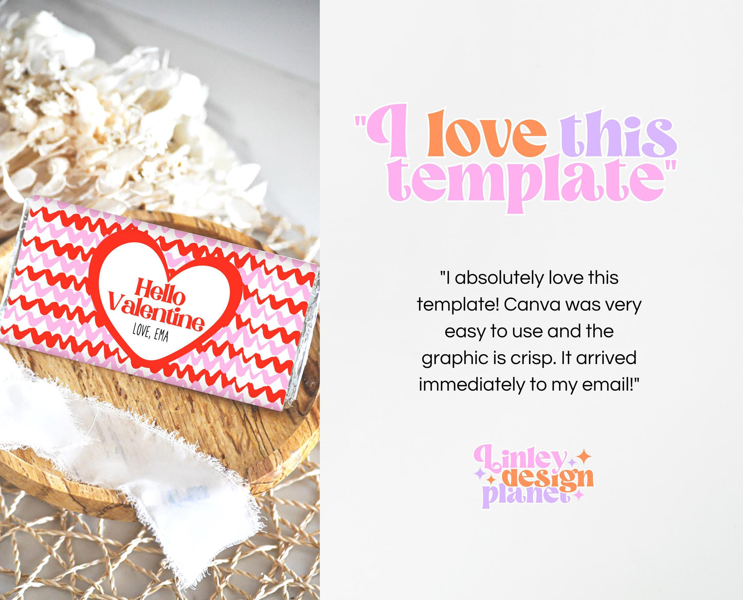 Editable Valentine's Day Chocolate Wrapper, Pink Red Heart Chocolate Wrapper, Classroom Valentine's Treat, Friend Valentine Gift, Printable