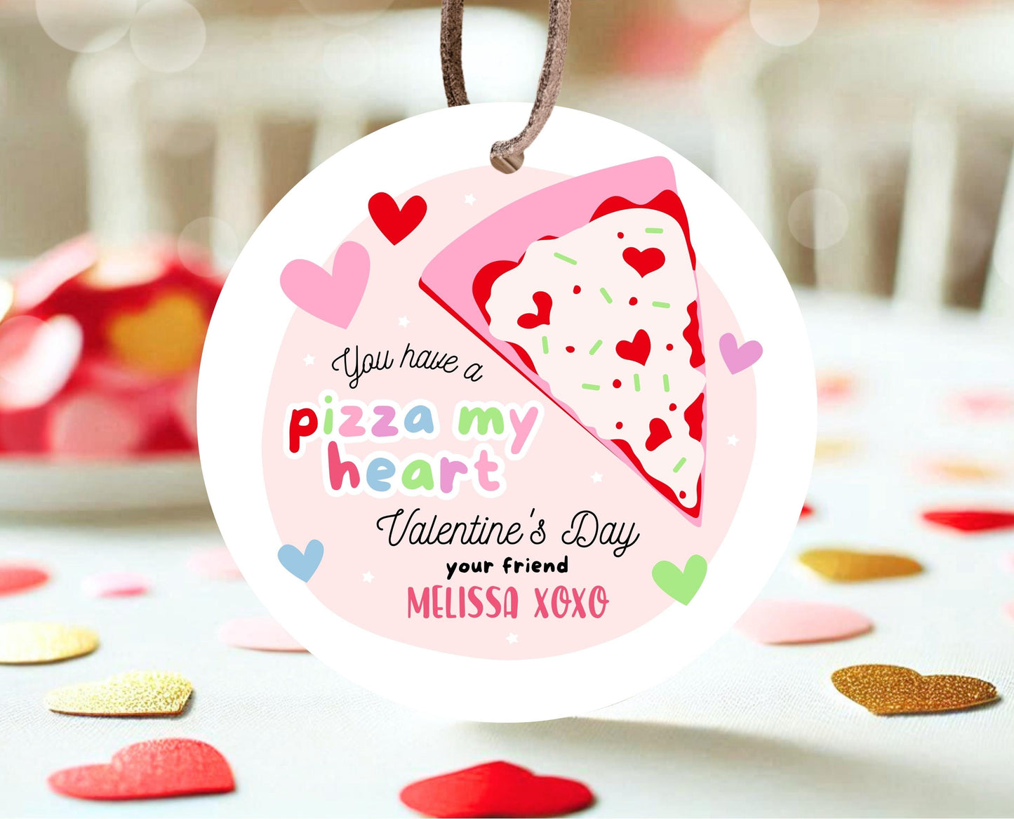 Editable Valentine's Day Favor Tag, Pizza of My Heart Valentine's Gift Tag, Happy Valentines Day Tag Printable Template