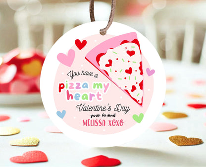 Editable Valentine's Day Favor Tag, Pizza of My Heart Valentine's Gift Tag, Happy Valentines Day Tag Printable Template