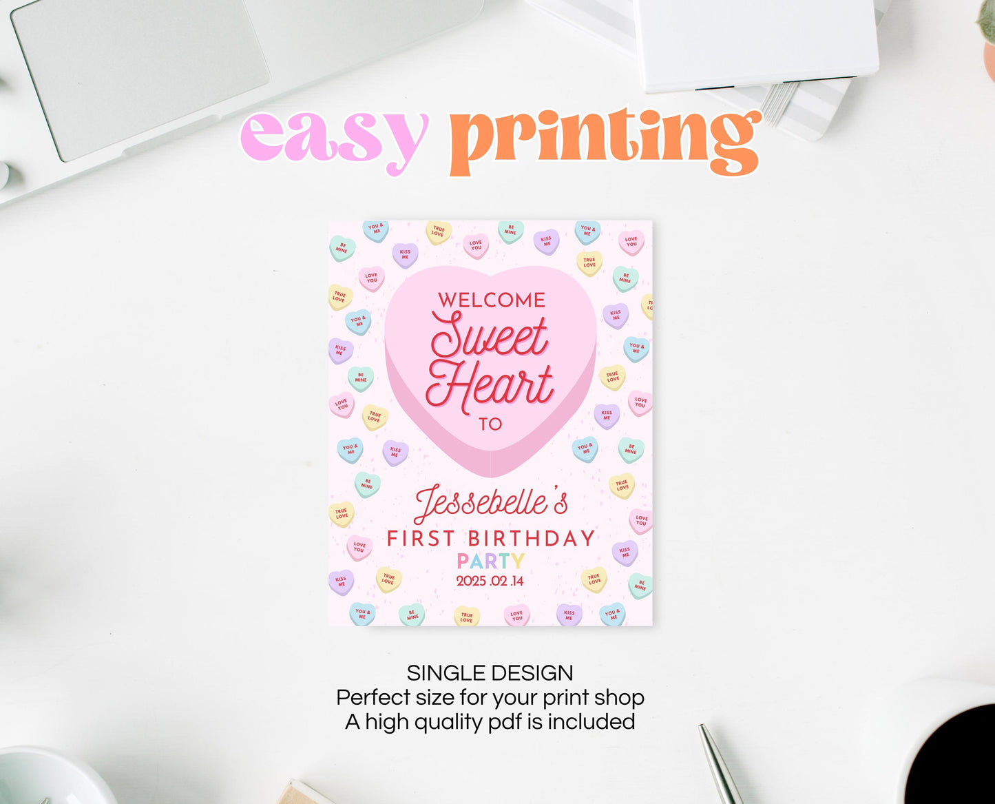 Editable Sweetheart Candy Birthday Welcome Sign, Conversation Hearts Theme Birthday, Sweetheart Party Sign, Pink Valentines Birthday, VDC04