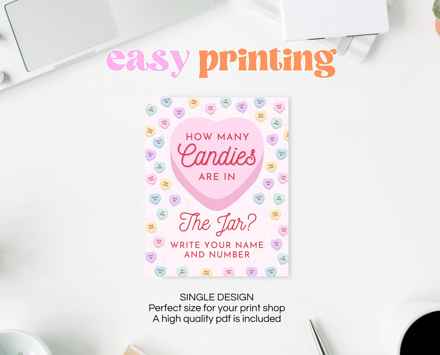 Editable Guess How Many Candies Sign, Hearts Candy Theme Birthday, Little Sweetheart Candy, Valentines Birthday Game, Printable, VDC04