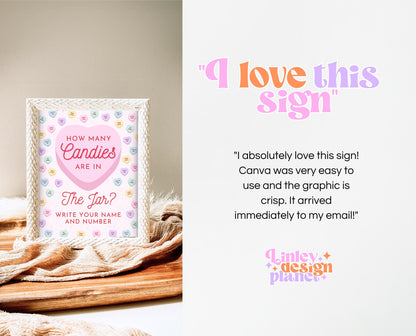 Editable Guess How Many Candies Sign, Hearts Candy Theme Birthday, Little Sweetheart Candy, Valentines Birthday Game, Printable, VDC04