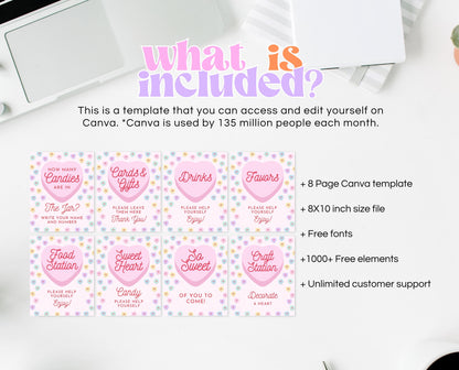 Editable Heart Candy Birthday Sign Bundle, Conversation Hearts Theme Birthday Signs, Sweetheart Party Sign, Pink Valentines Birthday, VDC04