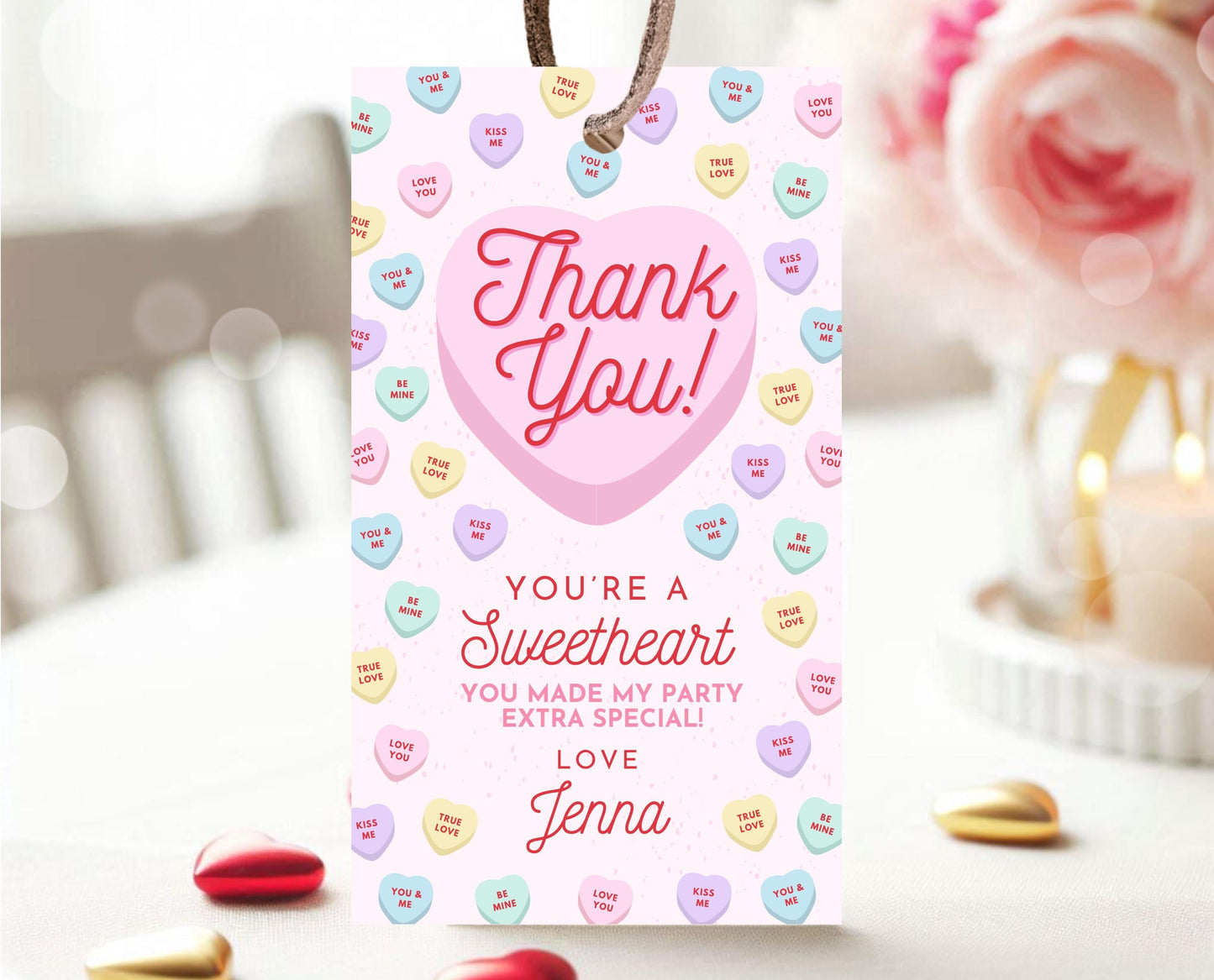 Editable Sweetheart Candy Birthday Favor Tag, Conversation Hearts Theme Birthday, Sweetheart Party Thank You Tag, Valentines Birthday, VDC04