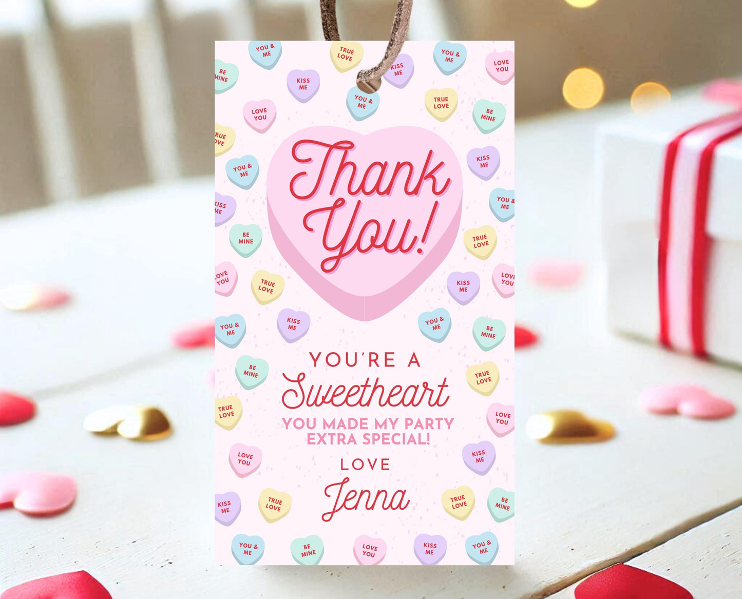 Editable Sweetheart Candy Birthday Favor Tag, Conversation Hearts Theme Birthday, Sweetheart Party Thank You Tag, Valentines Birthday, VDC04