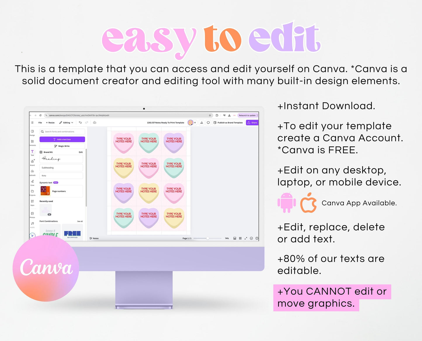 Editable Sweetheart Candy Note Cards, Conversation Hearts Theme Notes, Sweetheart Notes, Valentine Notes, Instant Download, Printable, VDC04