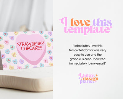 Editable Sweetheart Candy Birthday Food Label, Conversation Hearts Theme Birthday, Sweetheart Party Buffet Cards, Valentines Birthday, VDC04