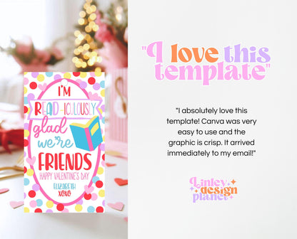 Editable Book Valentine's Day Gift Tag, I'm READ-iculously Glad We're Friends, School Friend Valentines Tag, Valentines Gift Tags, Printable
