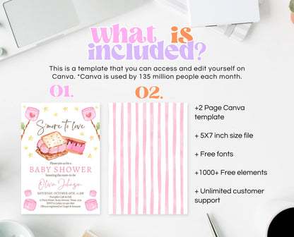 Editable S'more to Love Baby Shower Invitation, S'mores Baby Shower Invite, Valentine S'more Fun Baby Shower Invite, Printable, VDC05