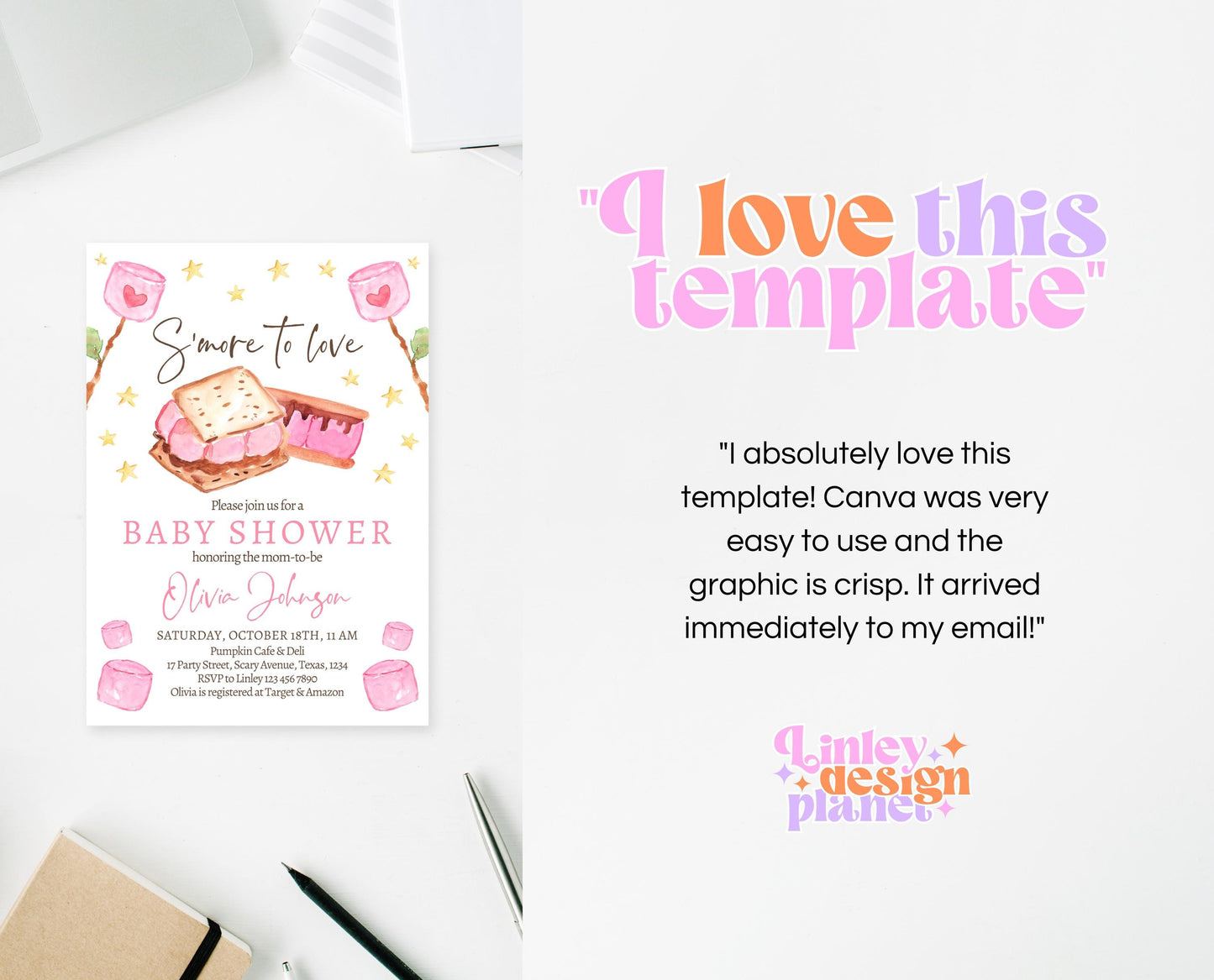 Editable S'more to Love Baby Shower Invitation, S'mores Baby Shower Invite, Valentine S'more Fun Baby Shower Invite, Printable, VDC05