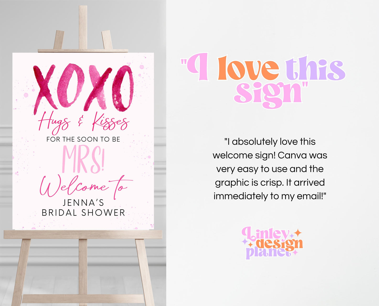 Editable Valentine Bridal Shower Welcome Sign, Showered With Love Bridal Wedding Shower Sign, Hearts Pink Red, Instant Download, VDC06