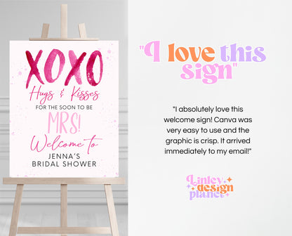 Editable Valentine Bridal Shower Welcome Sign, Showered With Love Bridal Wedding Shower Sign, Hearts Pink Red, Instant Download, VDC06