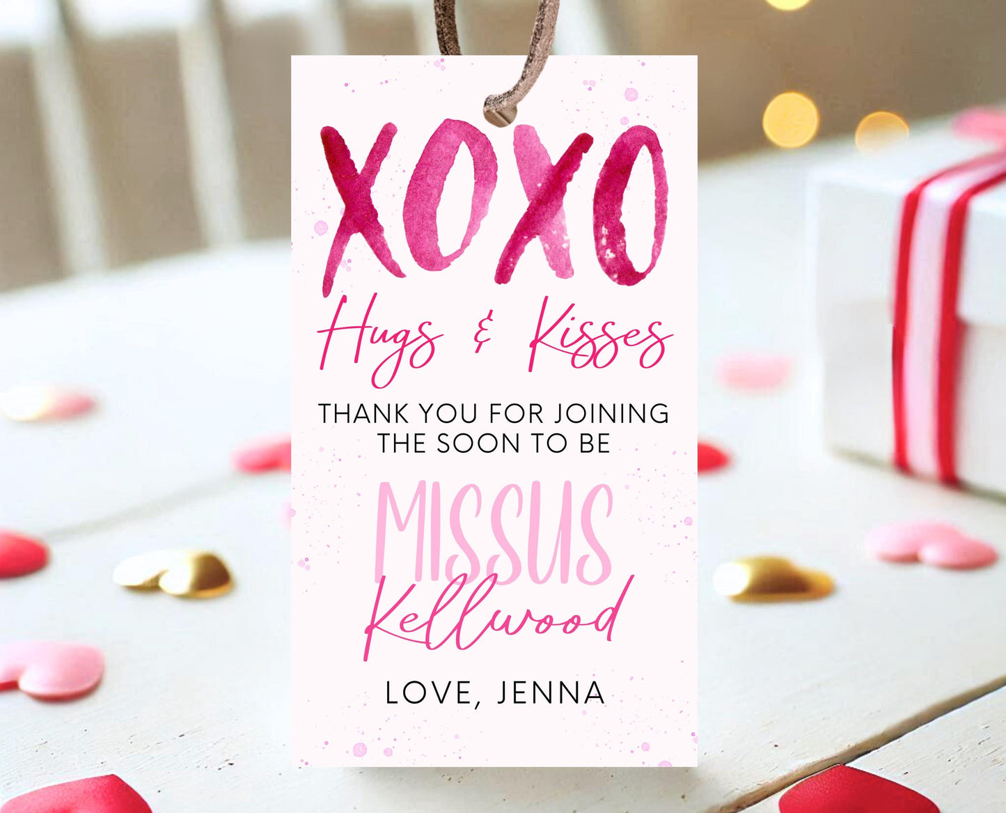 Editable Valentine Bridal Shower Favor Tag, Showered With Love Bridal Wedding Shower Favors, Hearts Pink Red Tag, Instant Download, VDC06